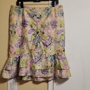 Nabette Lepore Silk Twi Tiers Floral A-Line Skirt - Pastel Multicolor SZ 12